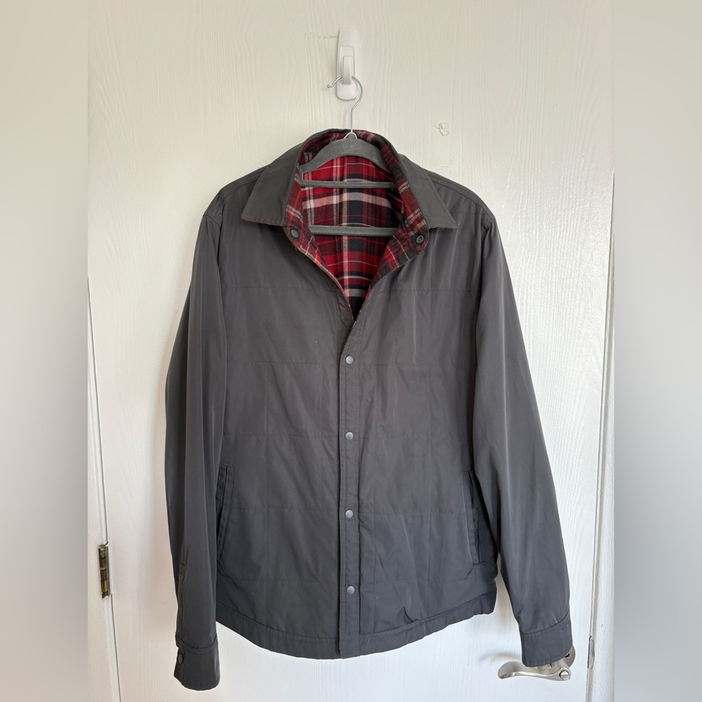 Men's Charcoal Jacket with REVERSIBLE Red Plaid Lining